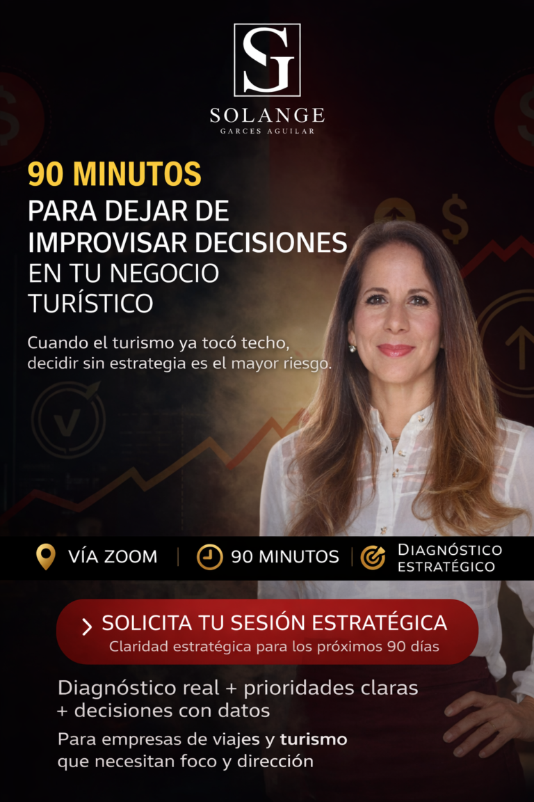 Sesión estratégica con Solange Garcés Aguilar consultora para empresas de turismo en Ecuador enfocada en dejar de improvisar decisiones y mejorar la estrategia del negocio turístico